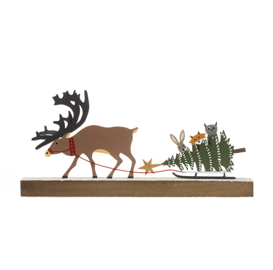 Reindeer Pulling the Christmas Tree standing ornament