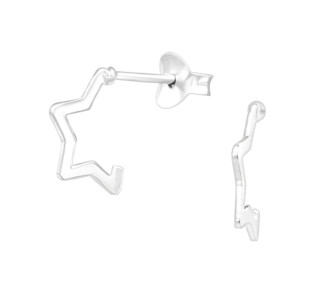 Star half hoop, Huggie plain Sterling Silver earrings