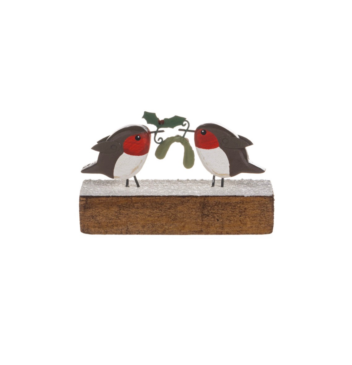Robins Sharing Mistletoe and Holly standing christmas ornament