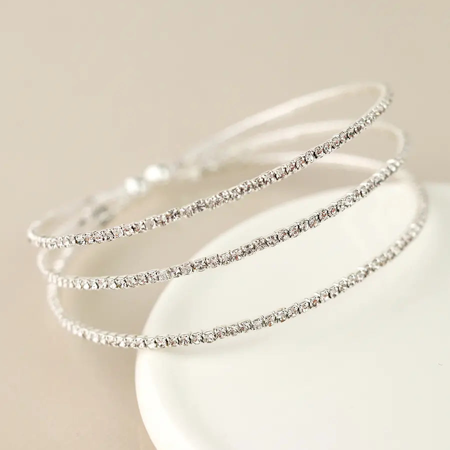 Silver plated triple strand crystal bracelet