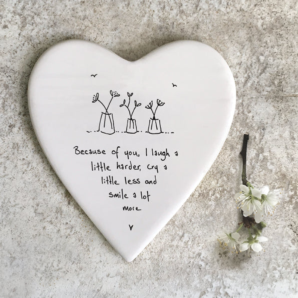 Because of you East of India heart  shape ceraqmic coaster