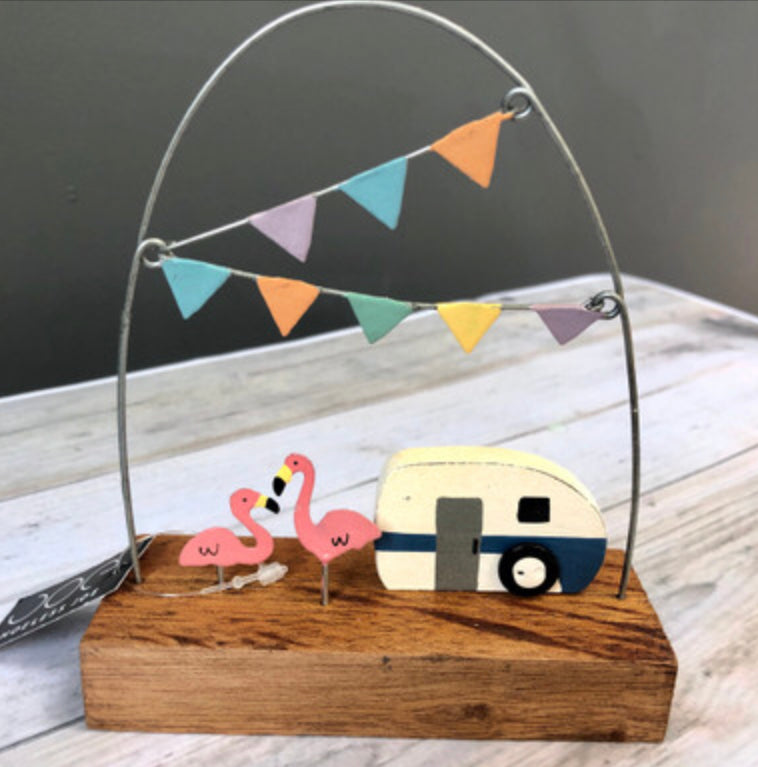 Retro caravan with flamingos by Shoeless Joe