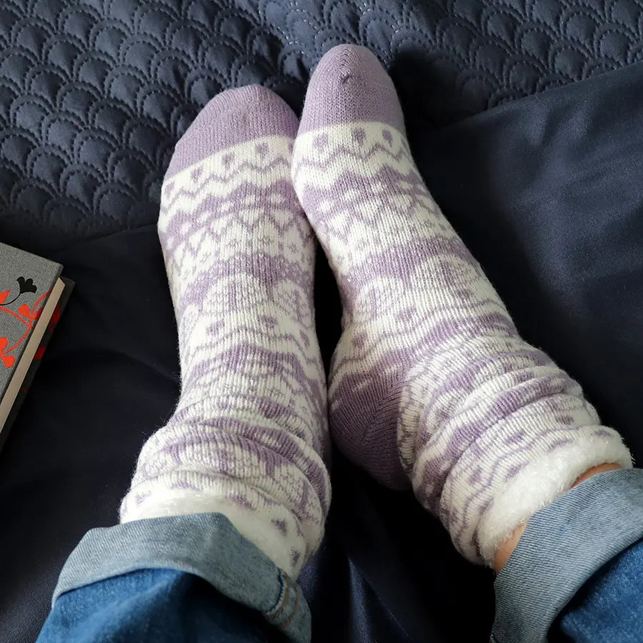 Lilac cosy fair isle slipper socks