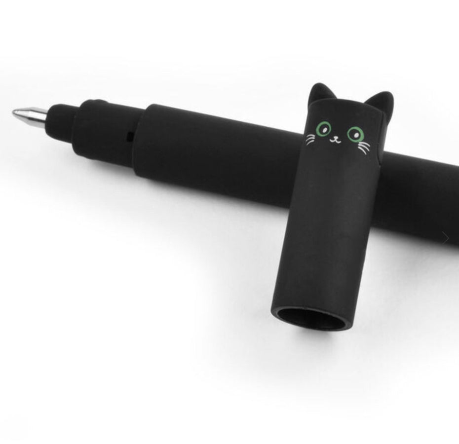 Cat erasable black ink gel pen. Legami