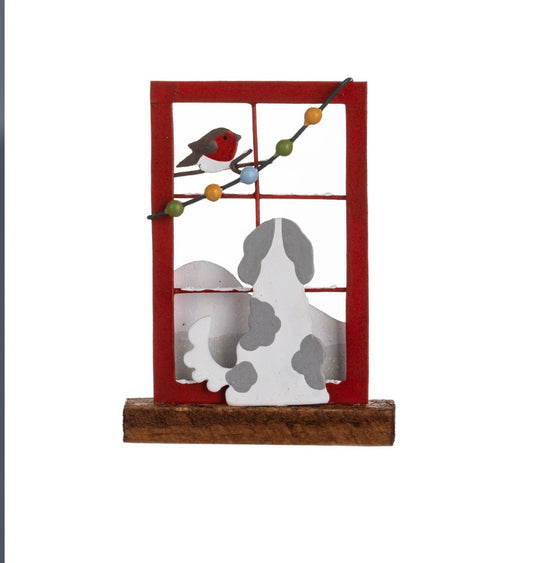 Window Gazing Dog standing christmas ornament