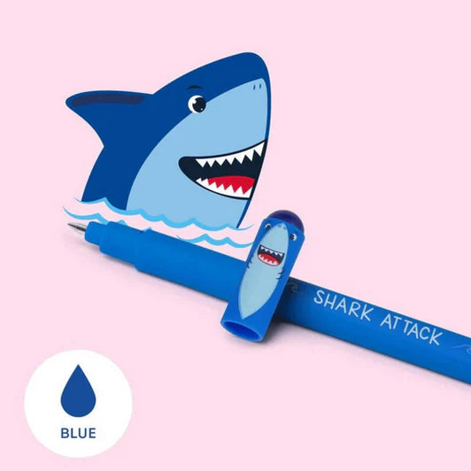 Shark erasable blue ink gel pen. Legami