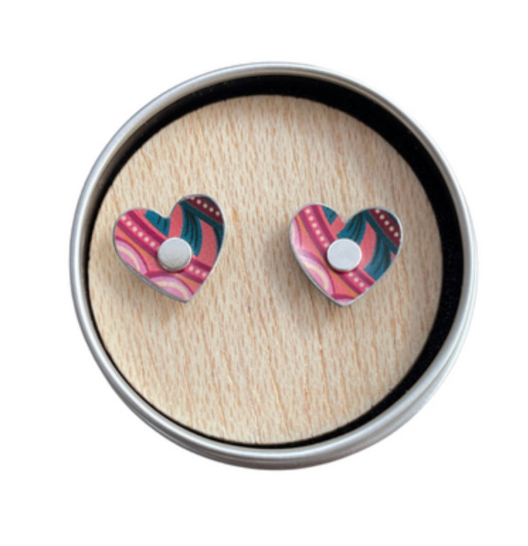 Tiger Lily Vintage Floral Heart Studs In A Tin By The TinSmiths