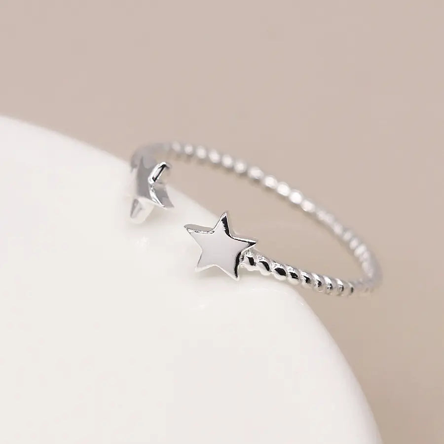 Sterling silver twist and stars ring