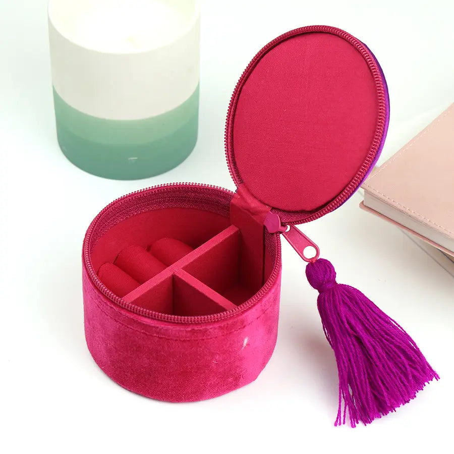 Fuchsia velvet floral bee scene trinket box