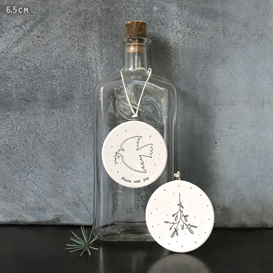 Flat porcelain bauble-Peace & Joy