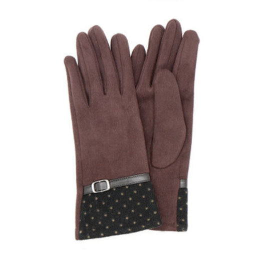 Cocoa dotty cuff and buckle detail gloves POM