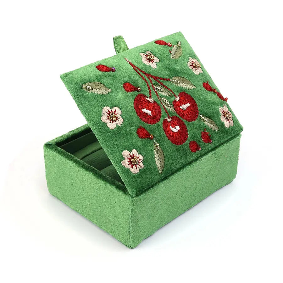 Green velvet cherries jewellery box