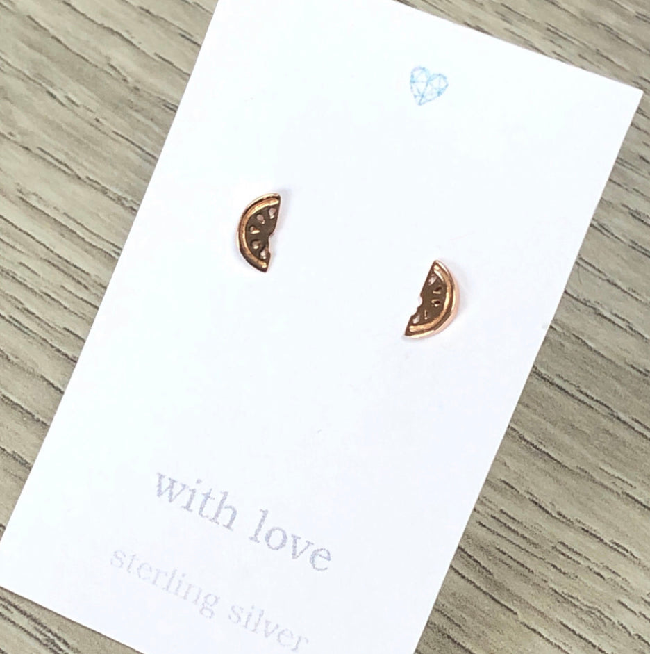 Watermelon slice rose gold plated stud earrings