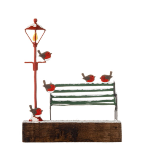 Park bench Christmas scene standing ornamenrt by shoeless joe