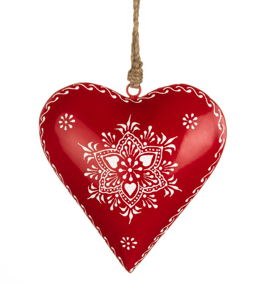 Red heart with snowflake design,  15cm