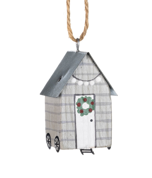Grey Christmas shepherds hut Christmas decoration