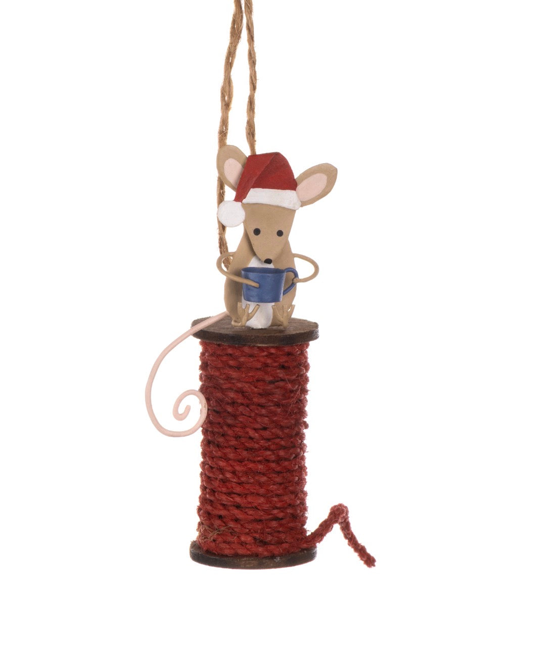 Hot Choc Mouse on a Bobbin Hanging decoration