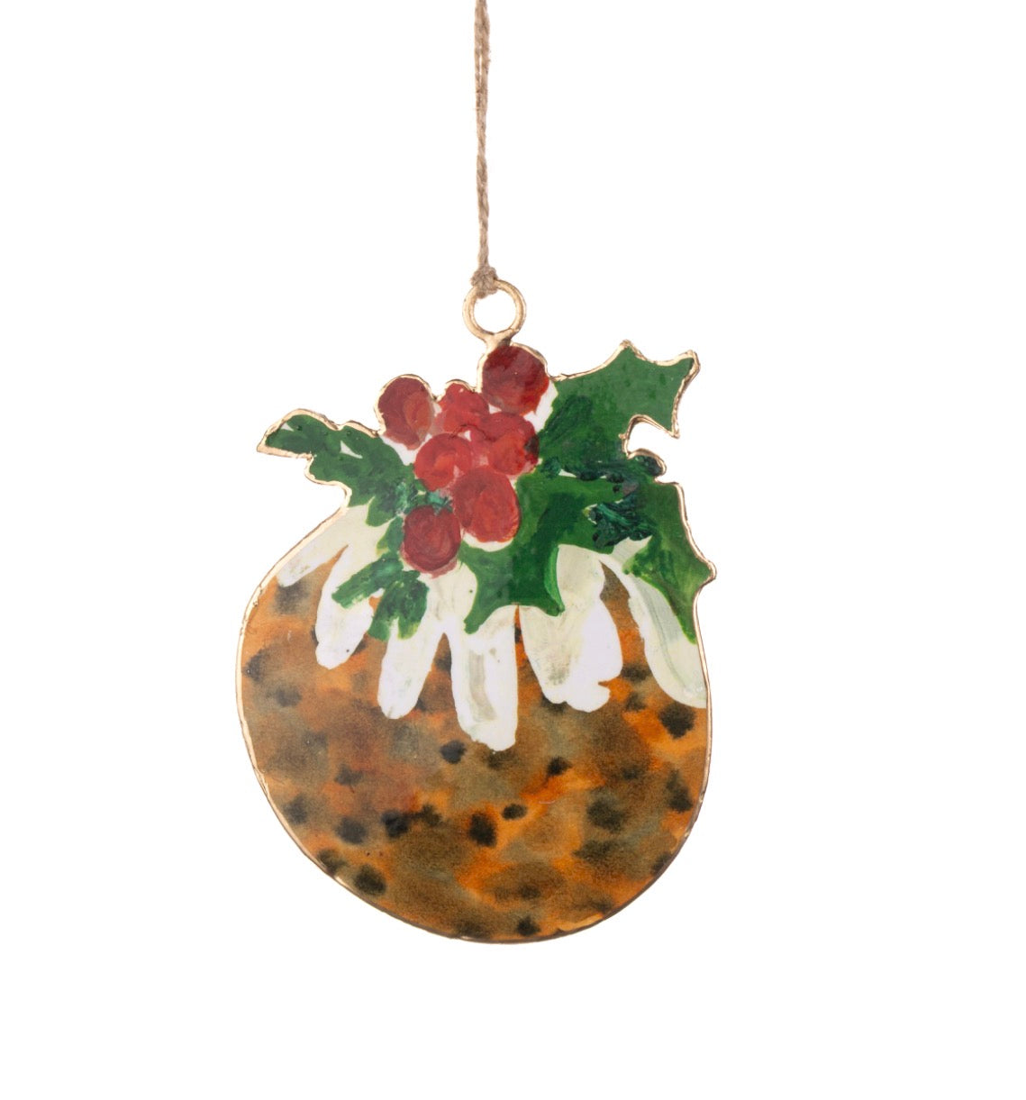Christmas Pudding with Holly tin hanging decoration.