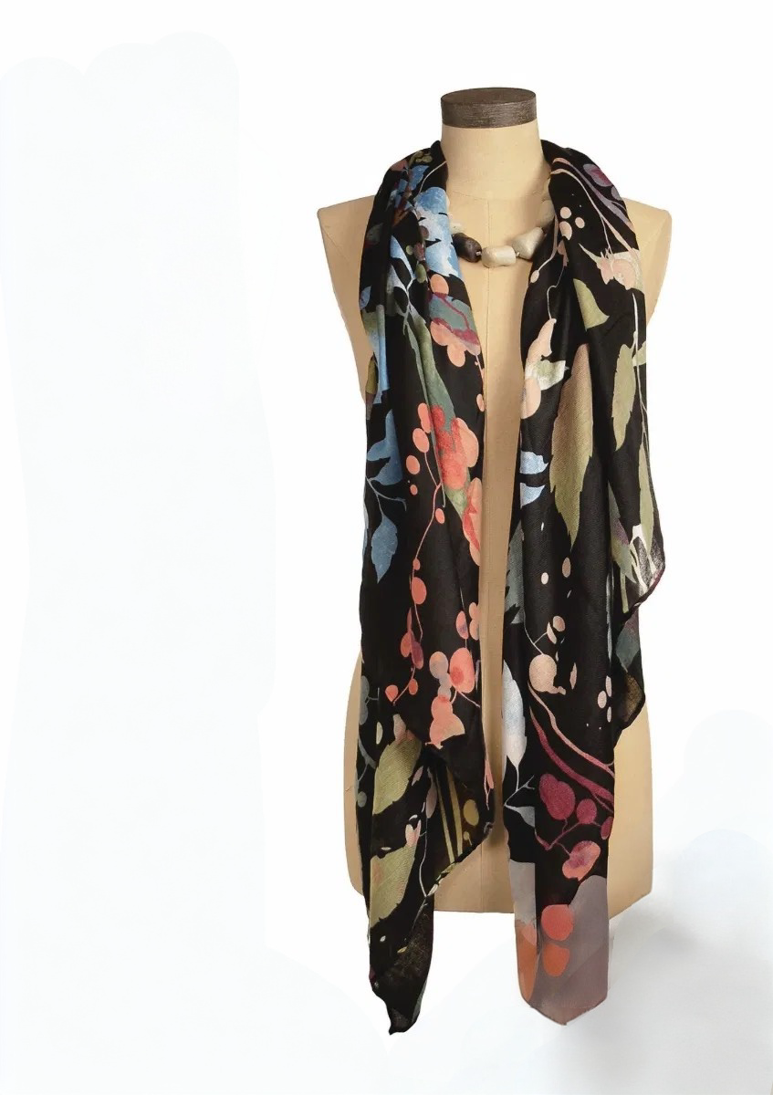 Botanical Study scarf in charcoal or navy