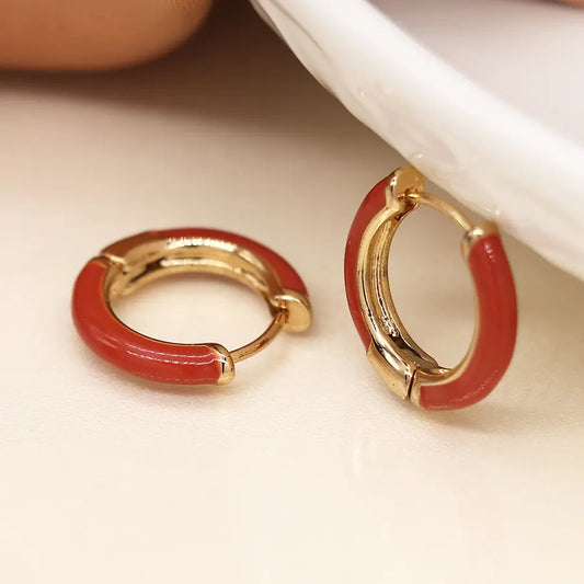 Golden burnt sienna enamel hoop earrings