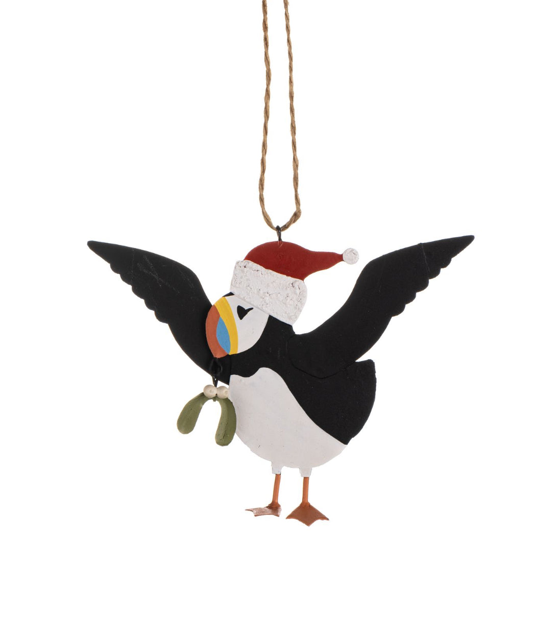 Puffin Flying with Mistletoe hanging decoration