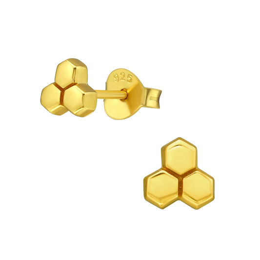 Honeycomb gold stud earrings