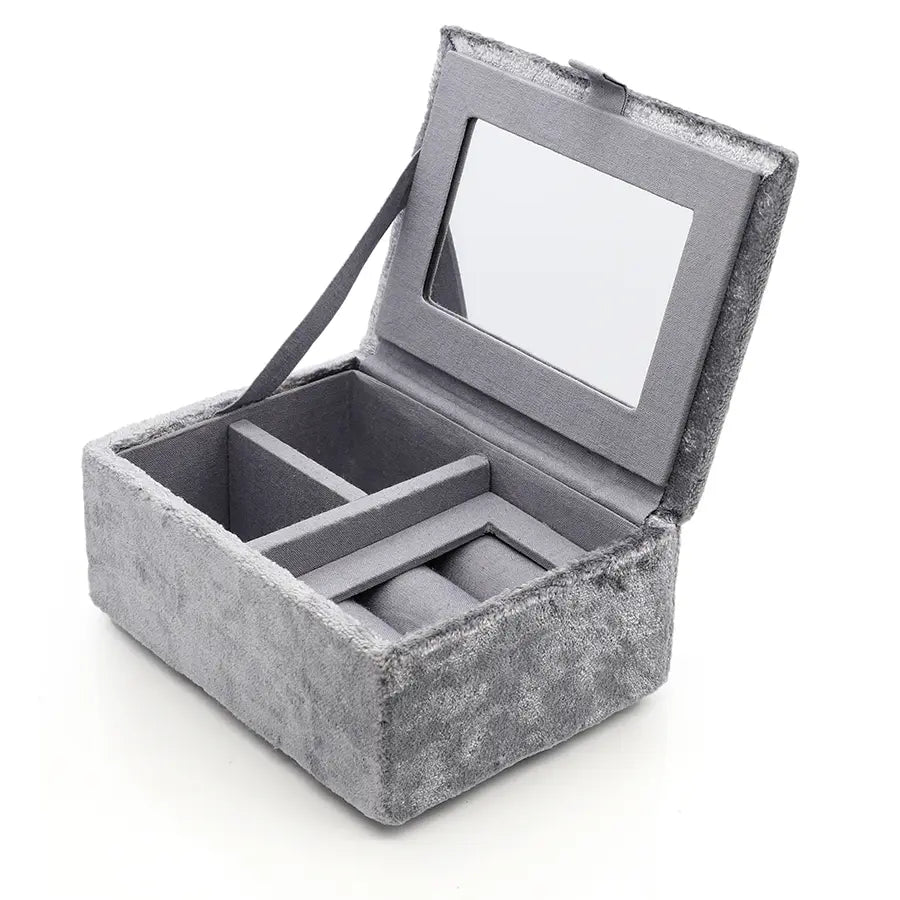 Grey velvet embroidered lavender jewellery box