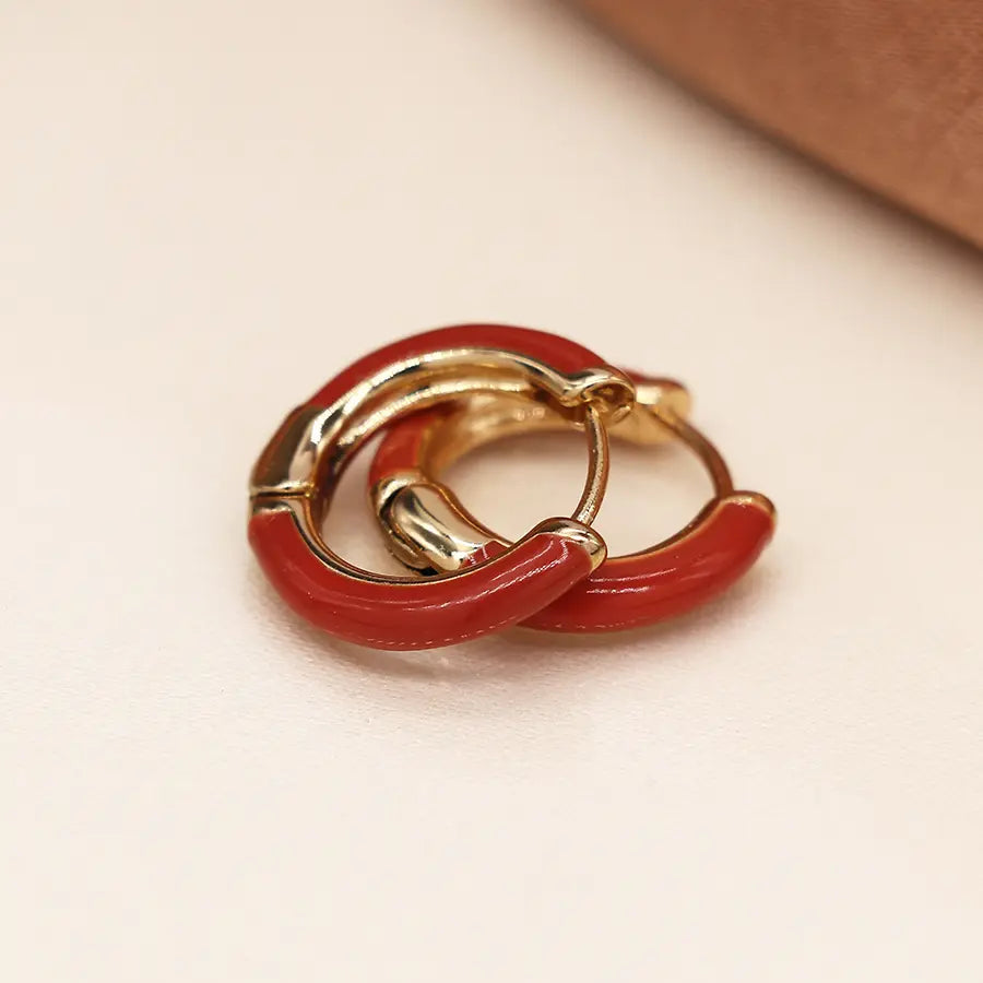 Golden burnt sienna enamel hoop earrings