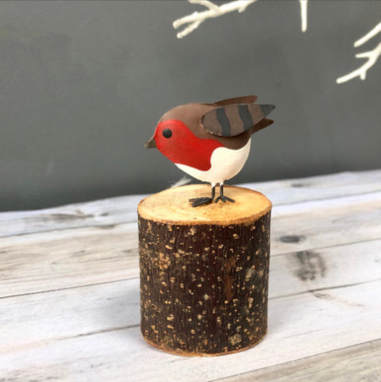 Robin on a log  ornament by Shoeless Joe