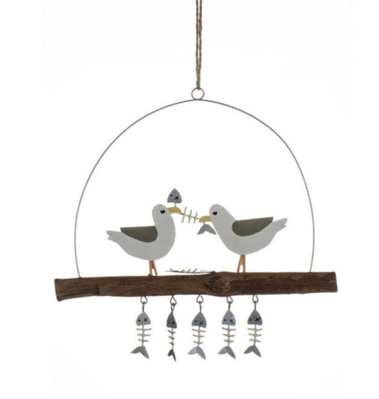 Seagulls sharing platter hanging decoration by Shoeless Joe