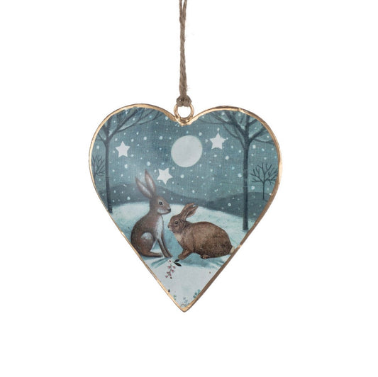 Rabbits with Moon Hanging heart decorartion.