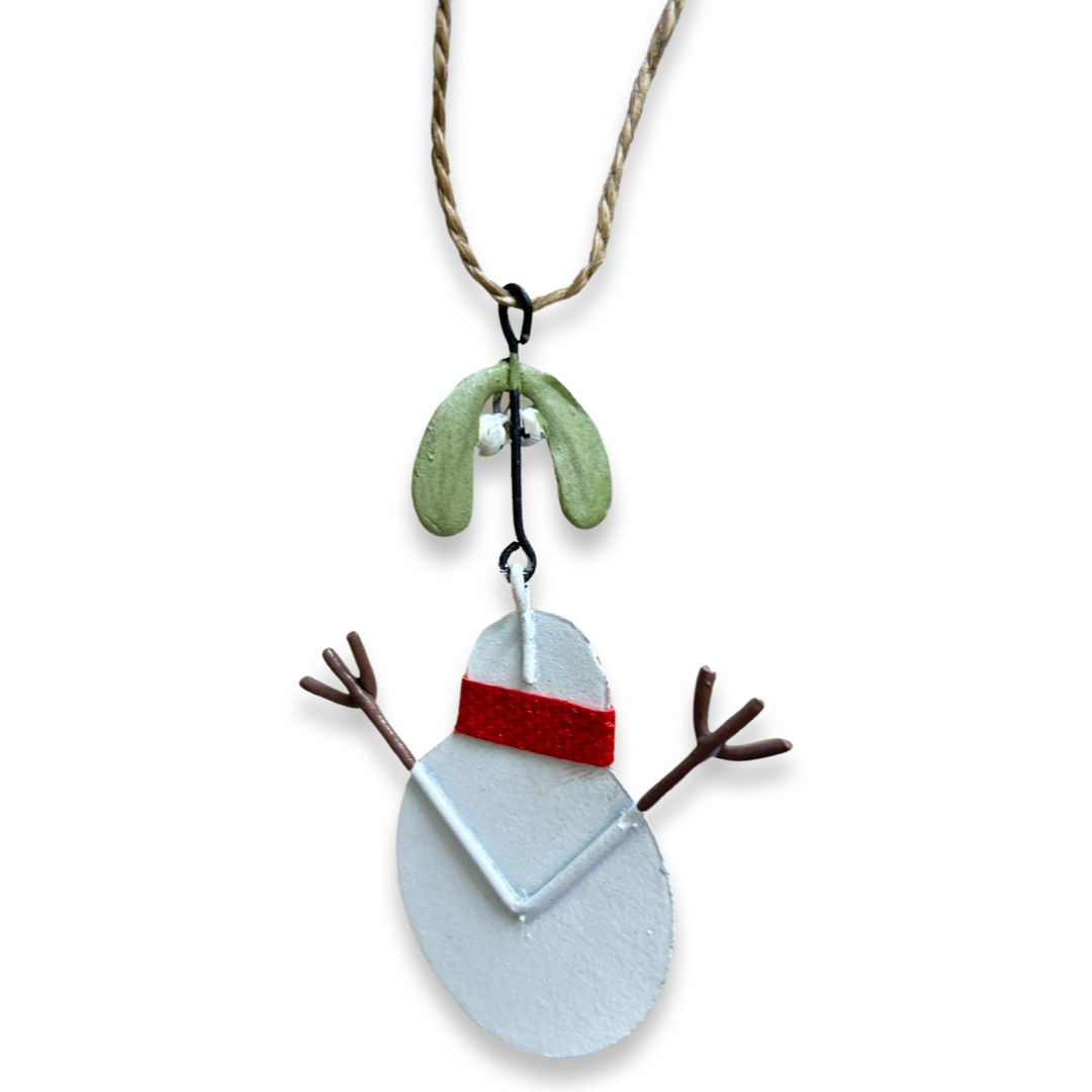 Snowman under the mistletoe Christmas tree ornament