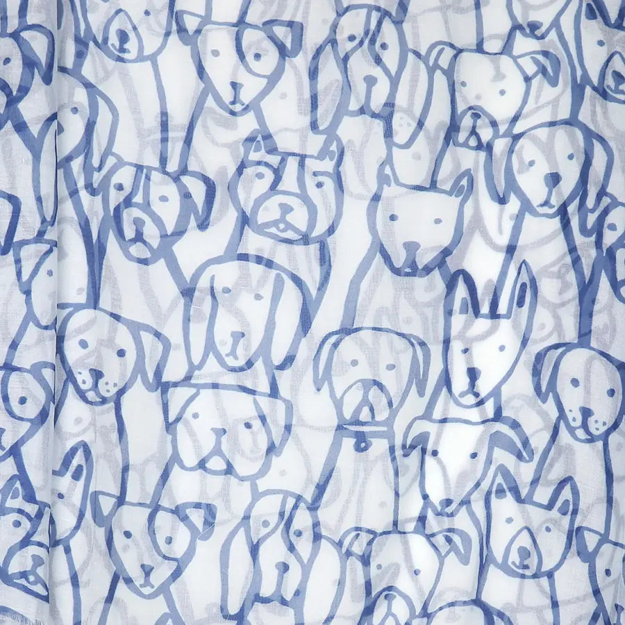 Blue and white dog sketch print scarf