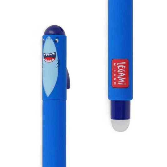 Shark erasable blue ink gel pen. Legami
