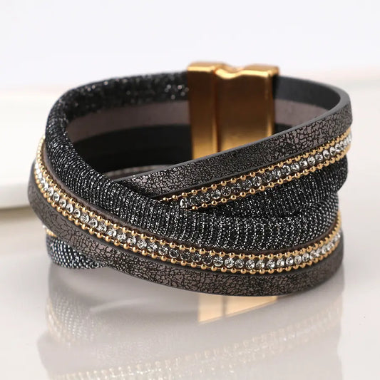 Bronze and black crossover leather bracelet