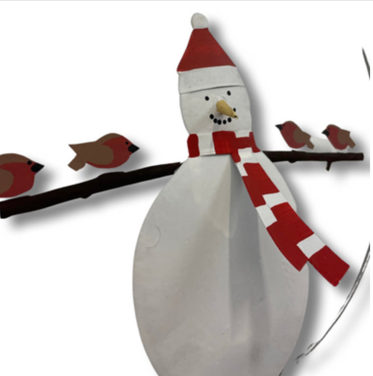 Snowman with robin friends Christmas wreath