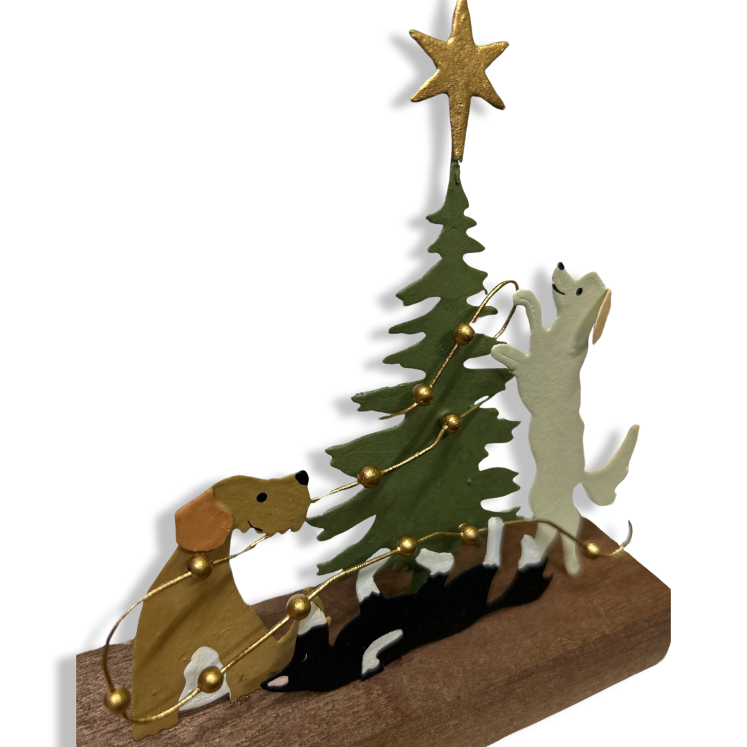 Dogs dressing the Christmas tree