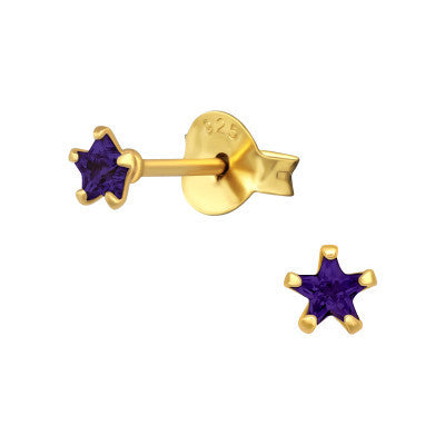 Tiny Purple cubic zirconia star Stud earrings