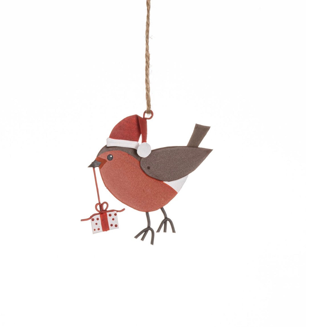 Robin With Gift Christmas tree decoration.