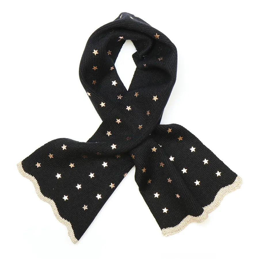 Black recycled blend metallic stars pull through scarf