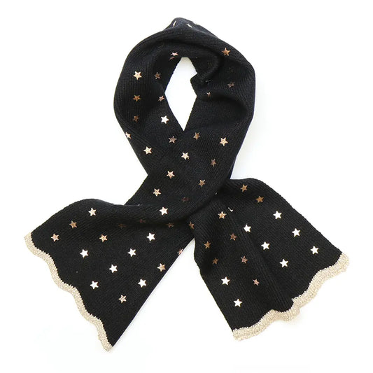 Black recycled blend metallic stars pull through scarf