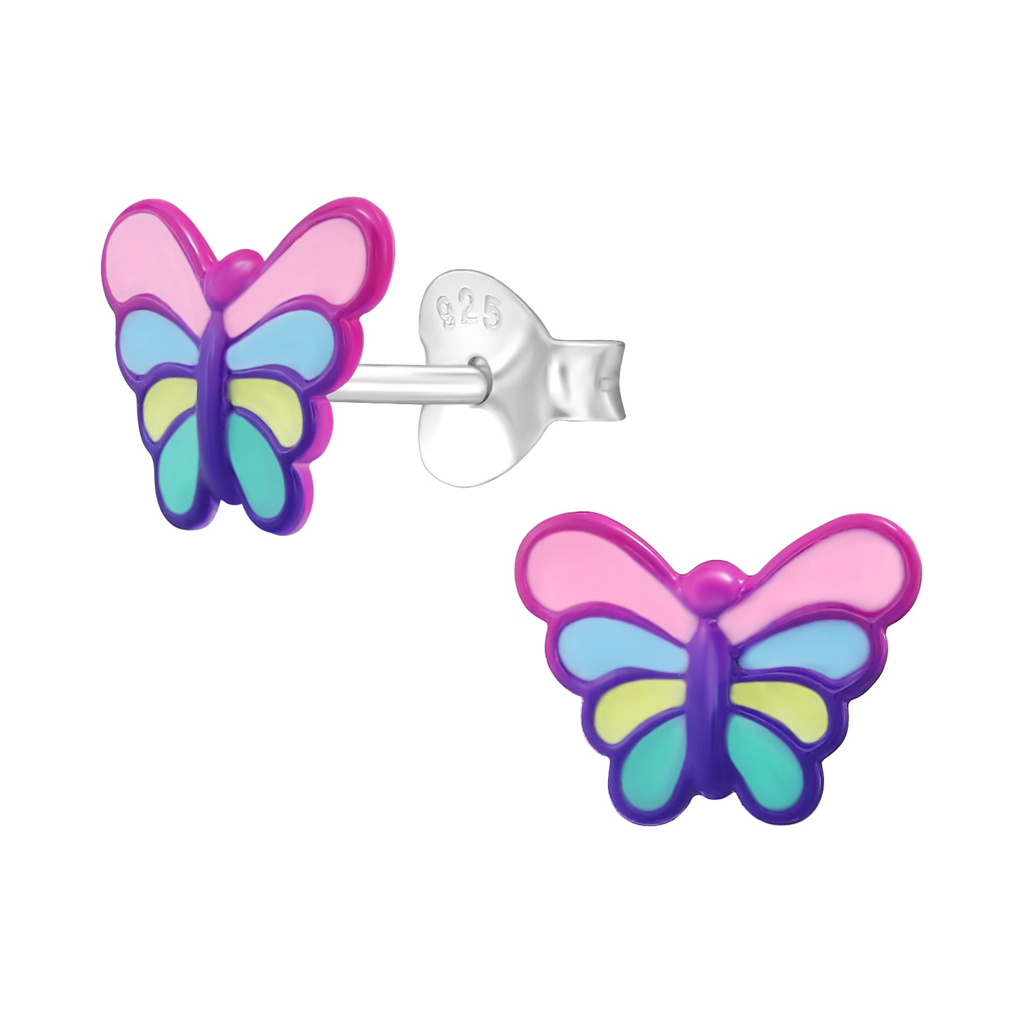 Bright butterfly sterling silver stud earrings