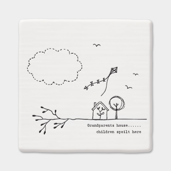 Grandparents house .....children spoilt here.  Ceramic coaster by East of India