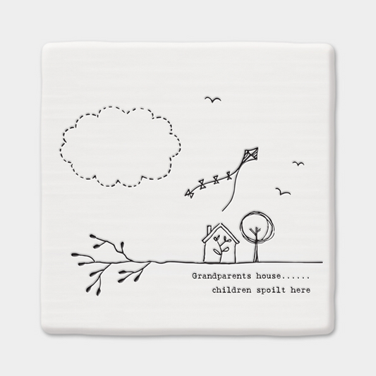 Grandparents house .....children spoilt here.  Ceramic coaster by East of India