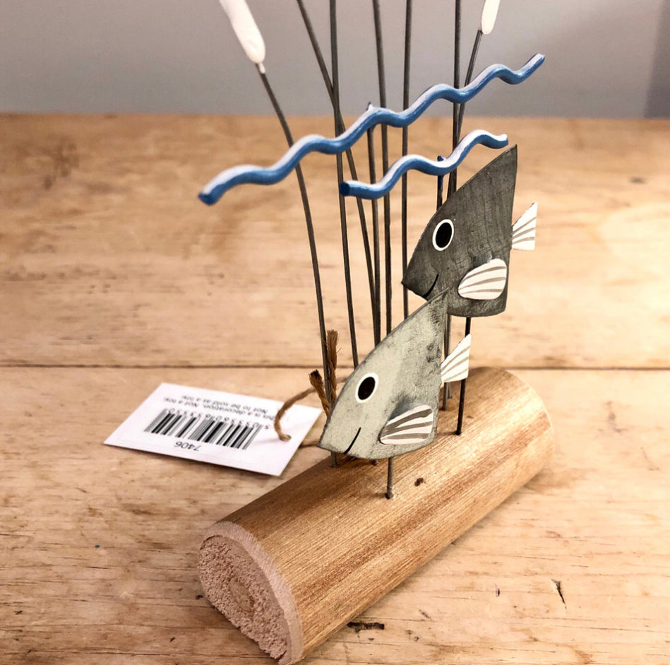 Fish in reeds standing ornament by Shoeless Joe