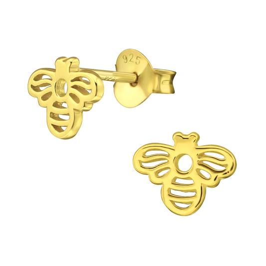 Gold bee sterling silver stud earrings