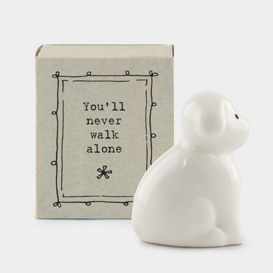 Little dog ceramic matchbox keepsake. You'll never walk alone