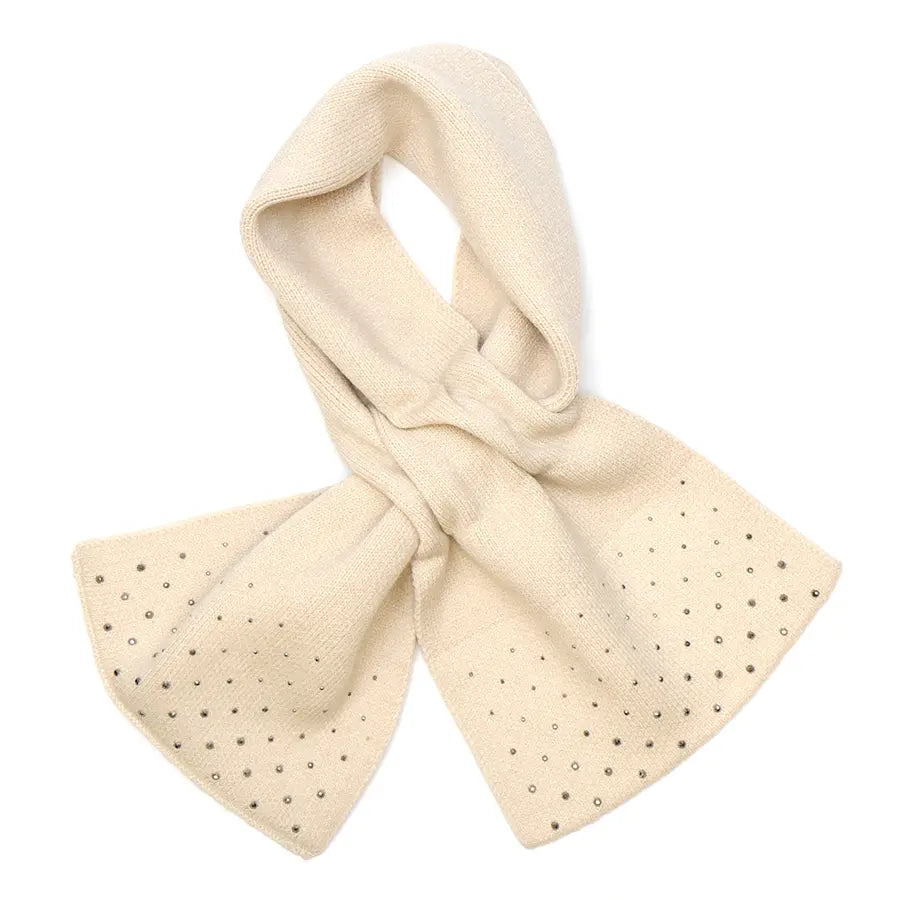 Cream fine knit pull through sparkle edge scarf