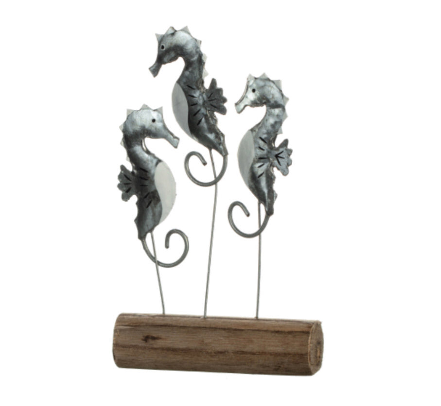 Seahorse trio on wood, nautical ornament by Shoeless Joe