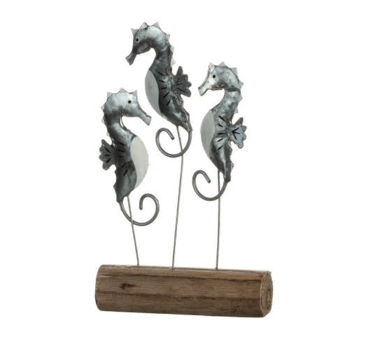 Seahorse trio on wood, nautical ornament by Shoeless Joe